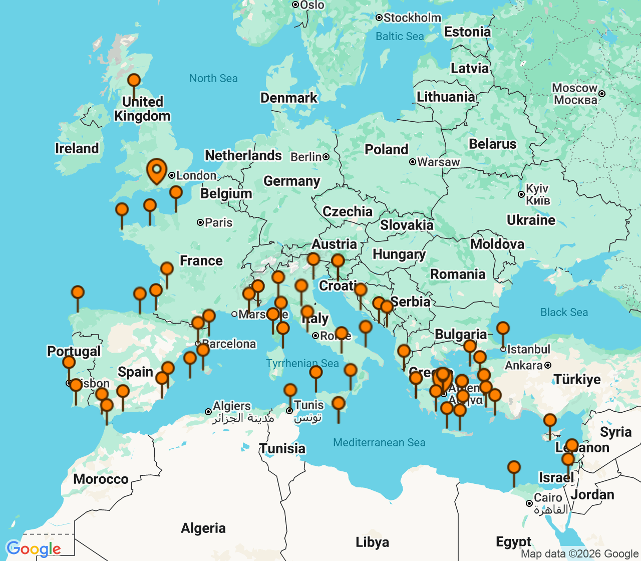 Harta itinerariu Croaziera 2027 - Grand Voyage si Tematice (Southampton, Anglia) - Regent Seven Seas Cruises - Seven Seas Mariner - 82 nopti