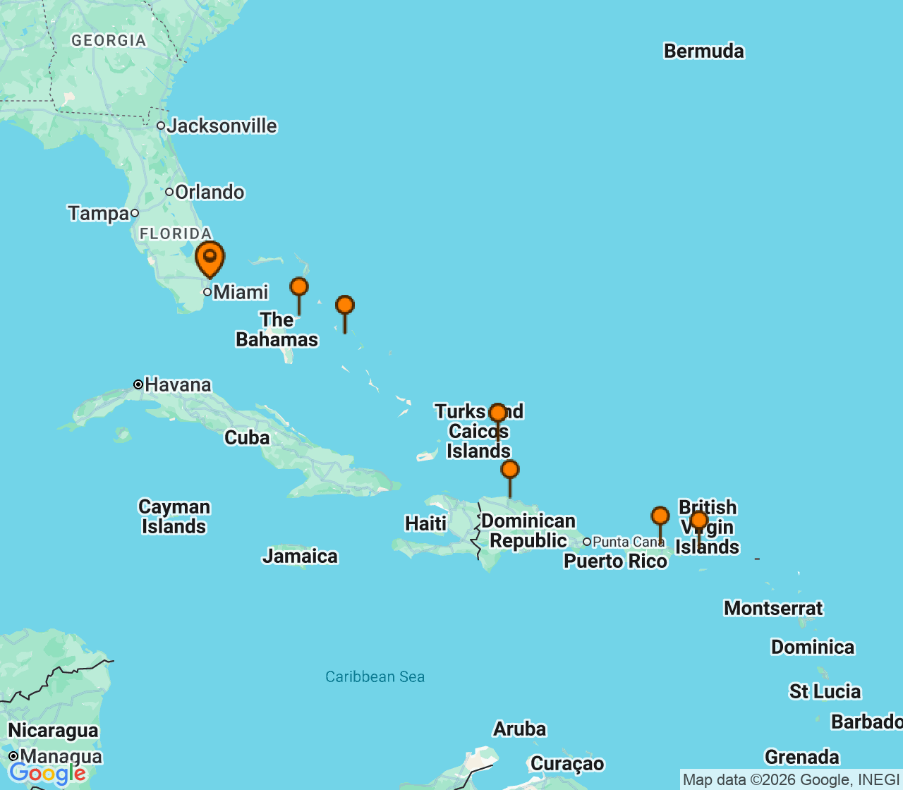 Harta itinerariu Croaziera 2027 - Caraibe si America Centrala (Fort Lauderdale, Florida) - Holland America Line - Zuiderdam - 14 nopti