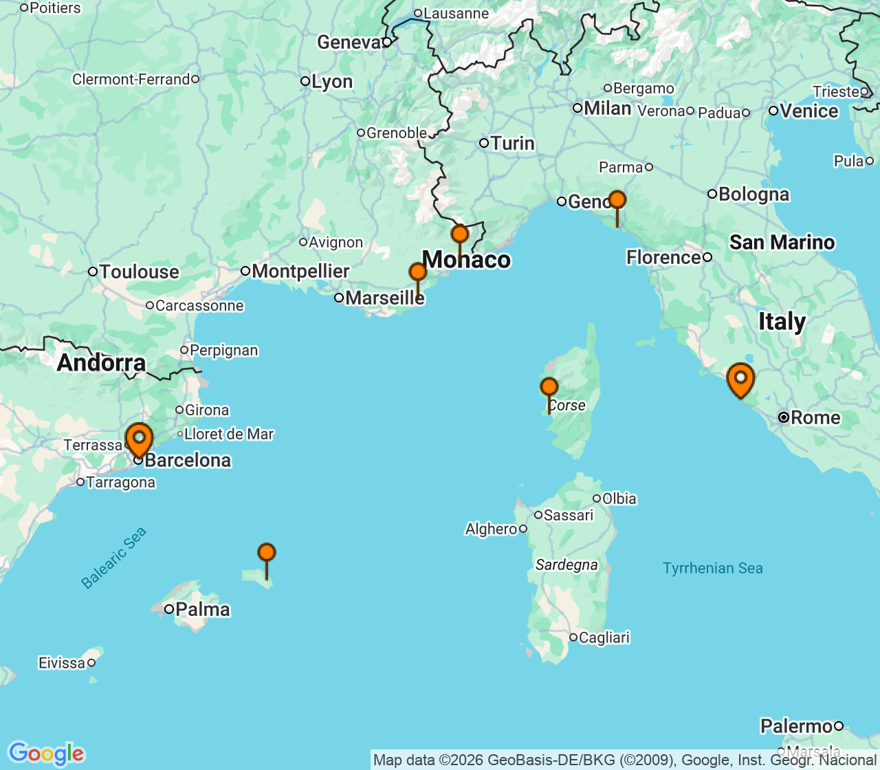 Harta itinerariu Croaziera 2028 - Mediterana (Roma (Civitavecchia), Italia) - Explora Journeys - Explora VI - 7 nopti