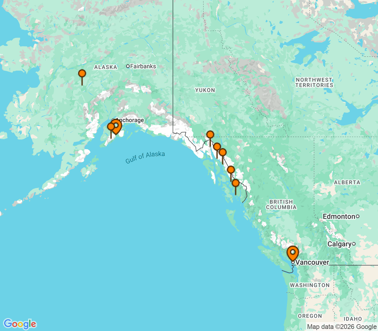 Harta itinerariu Croaziera 2028 - Alaska (Seward, Alaska) - Windstar Cruises - Star Seeker - 10 nopti