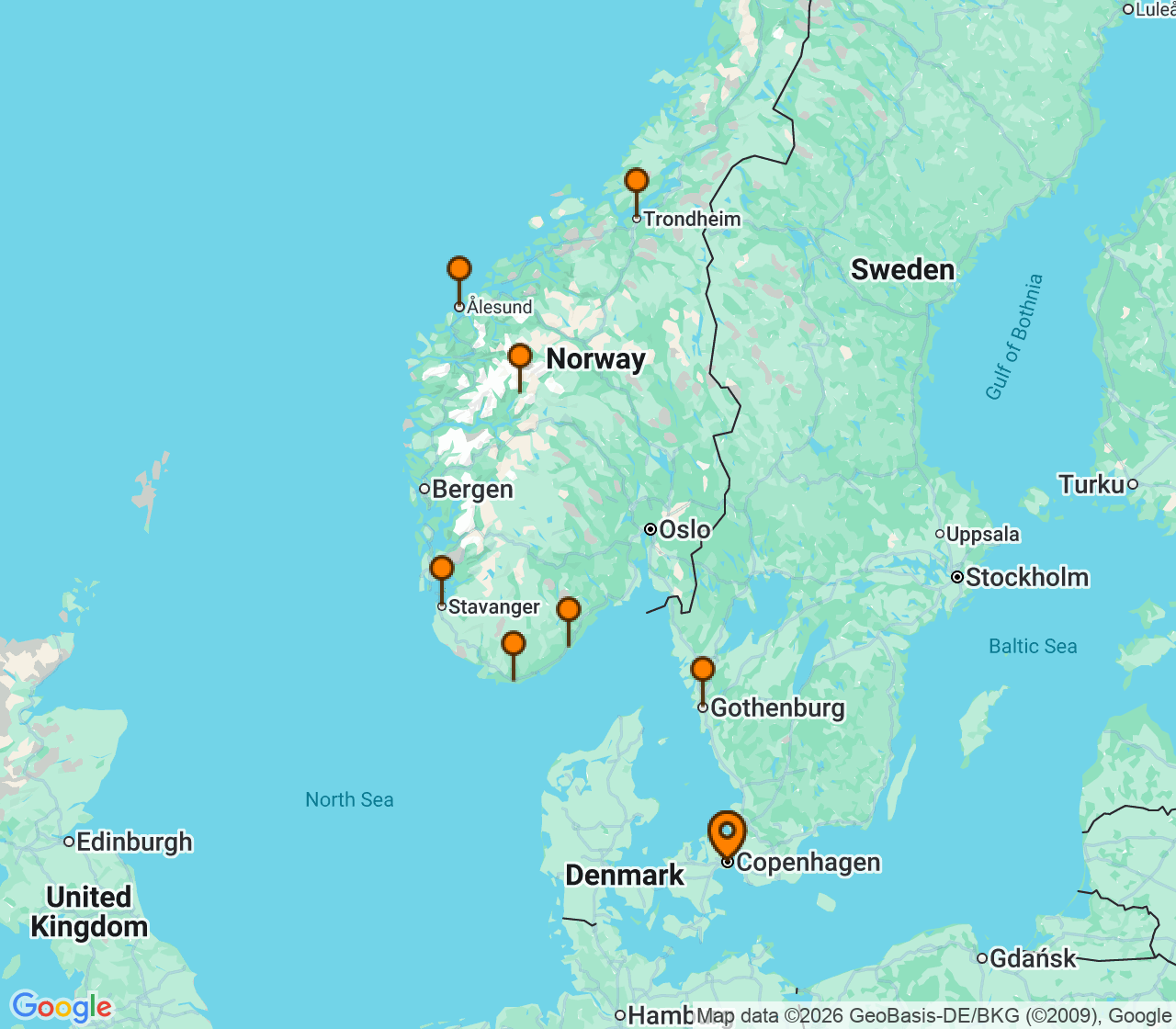 Harta itinerariu Croaziera 2027 - Europa de Nord (Copenhaga, Danemarca) - Azamara Club Cruises - Azamara Quest - 10 nopti