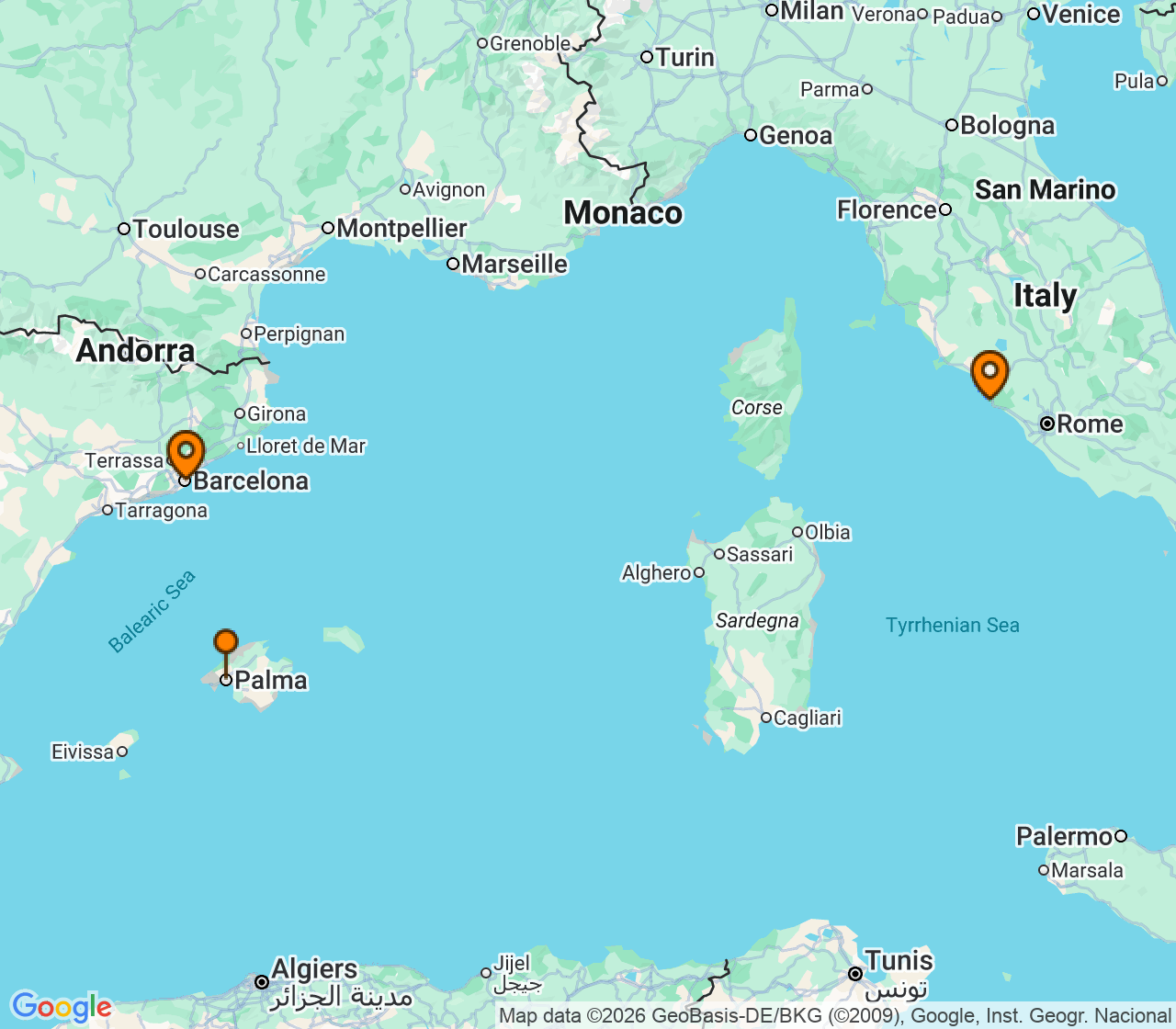 Harta itinerariu Croaziera 2026 - Mediterana (Roma (Civitavecchia), Italia) - MSC Cruises - MSC Grandiosa - 3 nopti