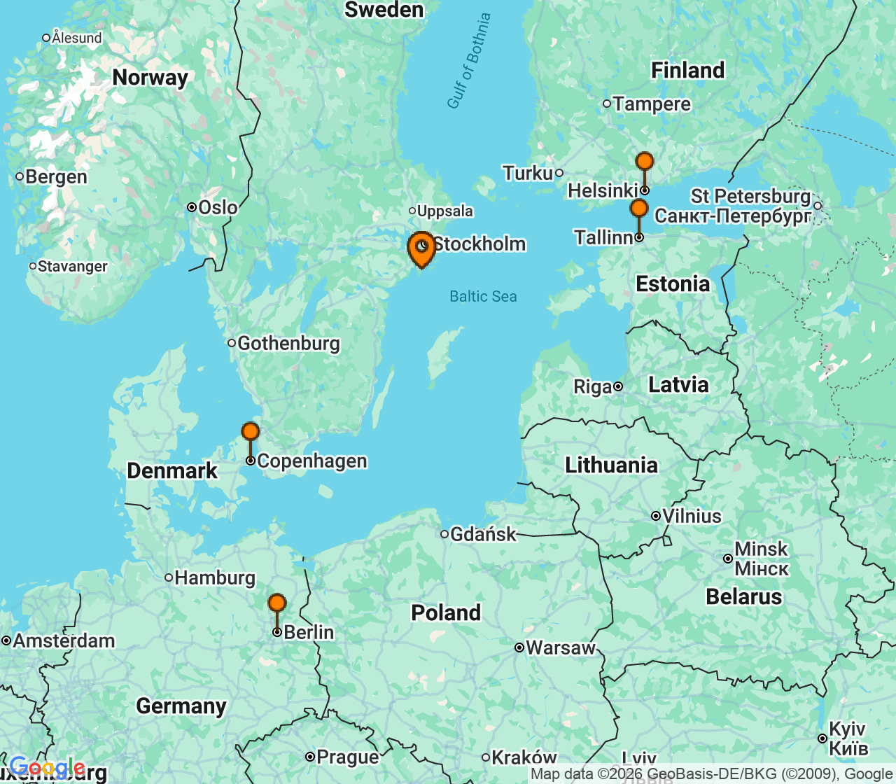 Harta itinerariu Croaziera 2028 - Europa de Nord (Stockholm (Nynashamn), Suedia) - MSC Cruises - MSC Splendida - 7 nopti