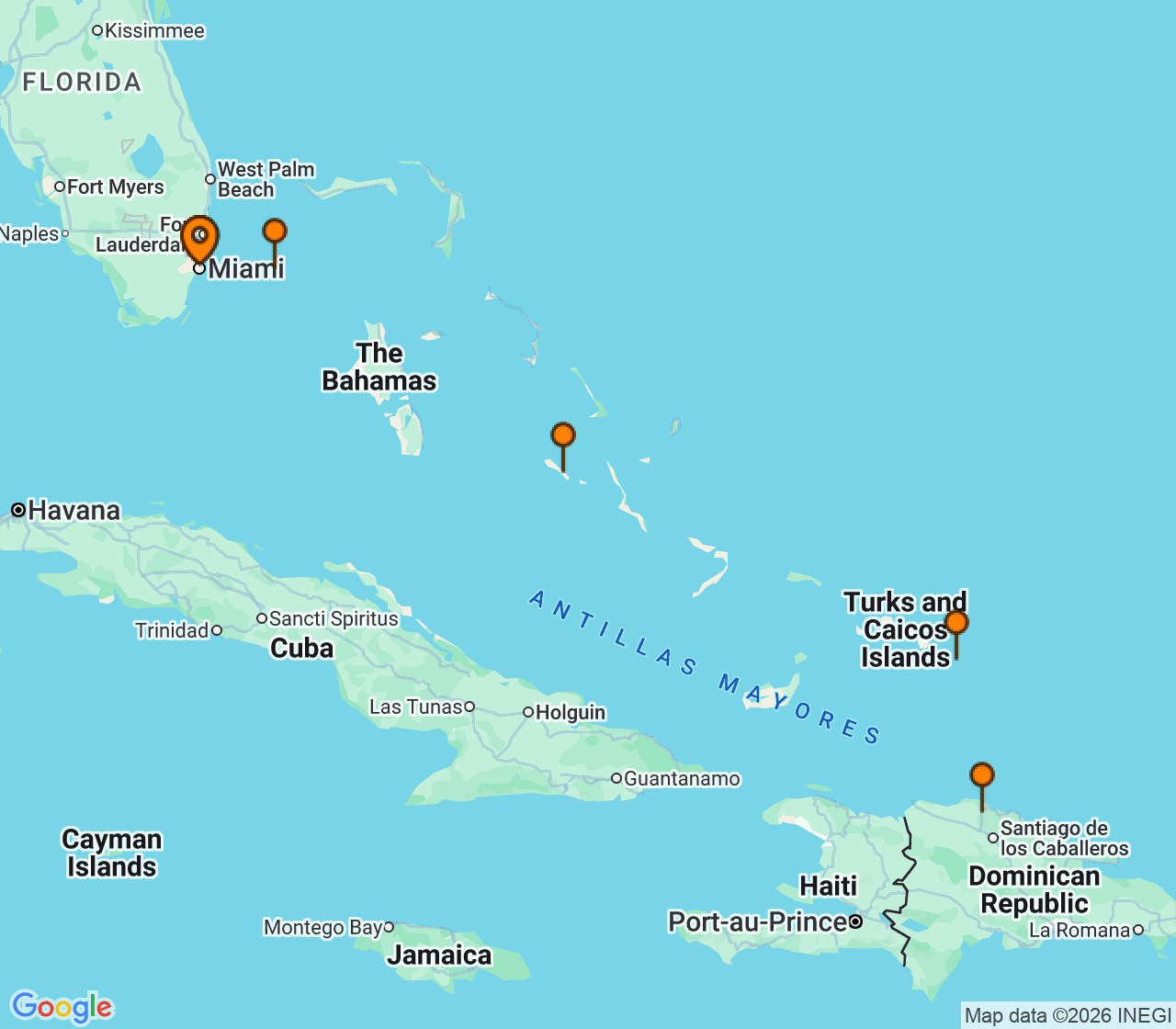 Harta itinerariu Croaziera 2027 - Caraibe si America Centrala (Miami, FL) - Silversea Cruises - Silver Shadow - 7 nopti