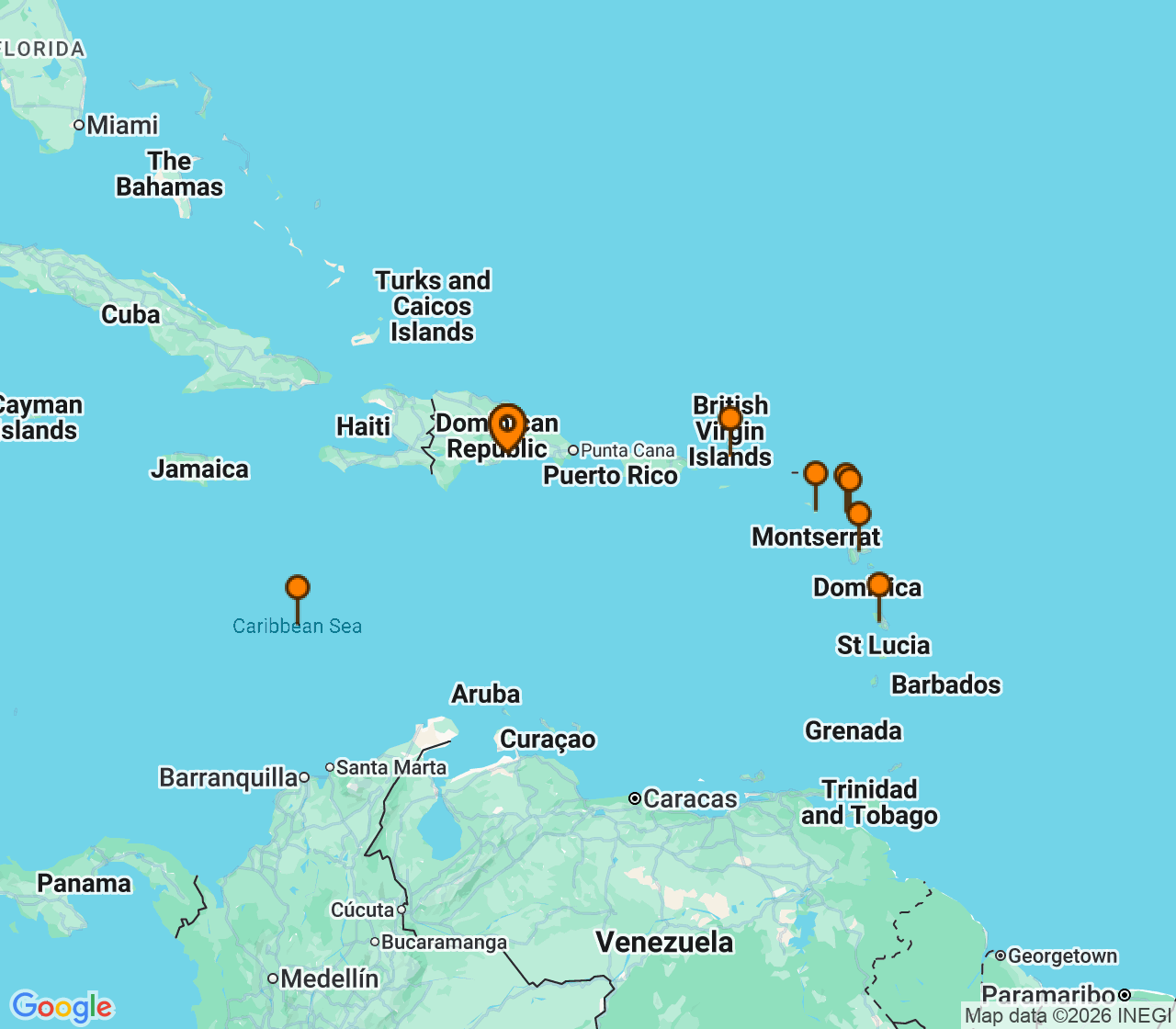 Harta itinerariu Croaziera 2026 - Caraibe si America Centrala (Santo Domingo, Republica Dominicana) - Costa Cruises - Costa Favolosa - 7 nopti