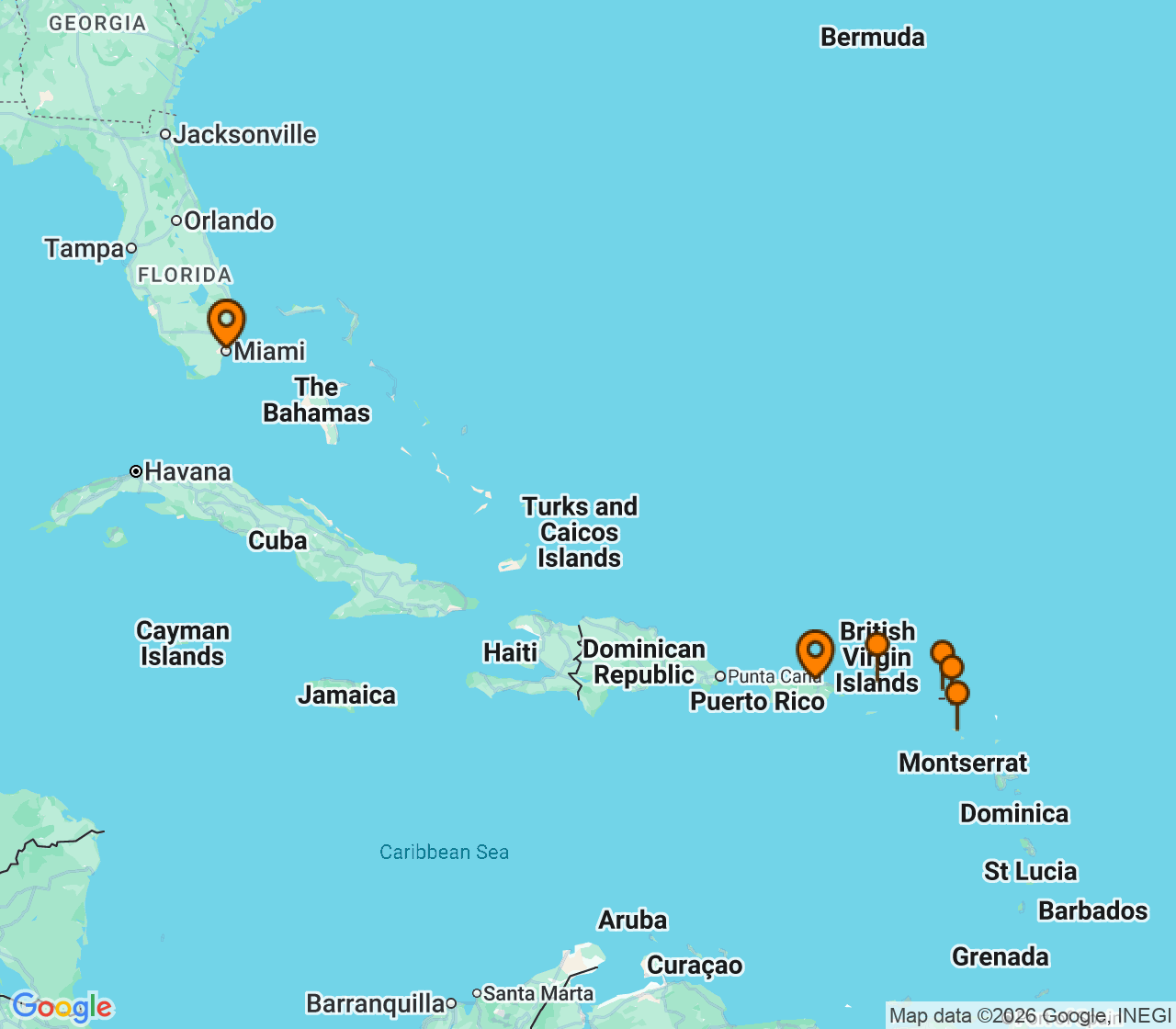Harta itinerariu Croaziera 2026 - Caraibe si America Centrala (San Juan, Puerto Rico) - Explora Journeys - Explora III - 7 nopti