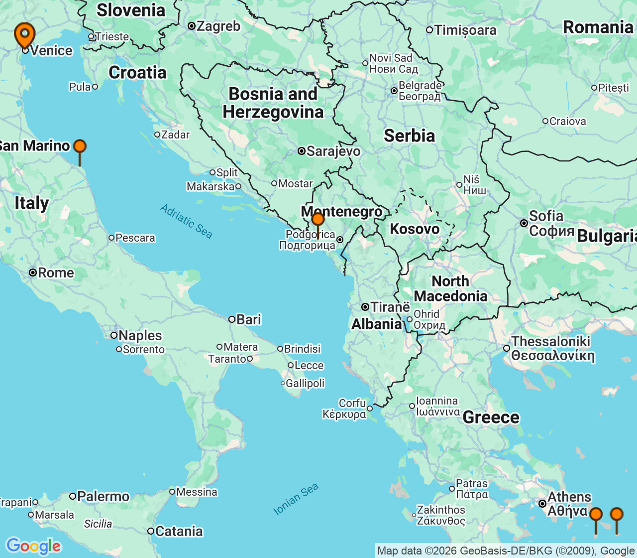 Harta itinerariu Croaziera 2026 - Mediterana (Venetia, Italia) - MSC Cruises - MSC Lirica - 7 nopti