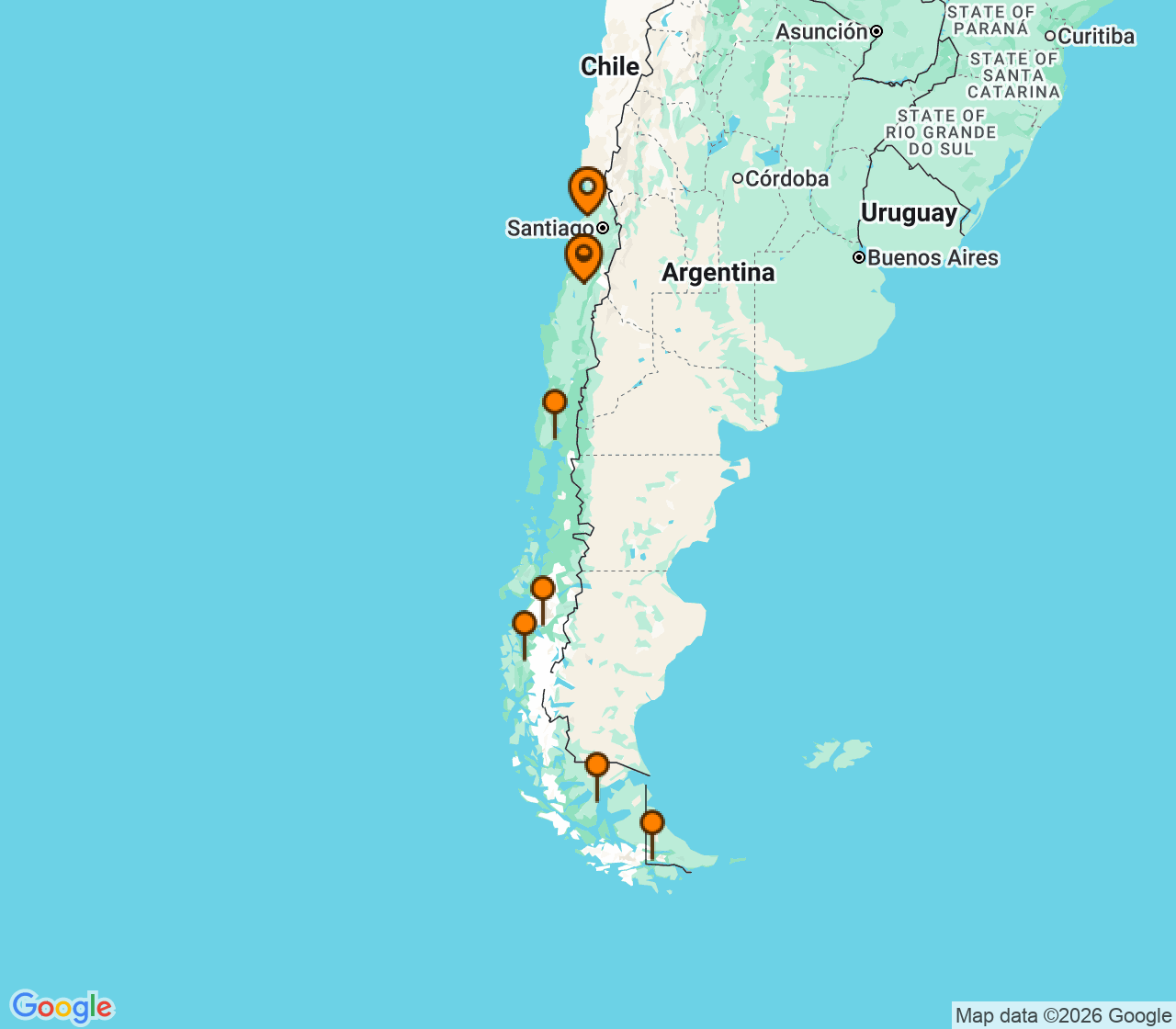 Harta itinerariu Croaziera 2027 - America de Sud (Portul Williams, Chile) - Silversea Cruises - Silver Cloud Expedition - 11 nopti