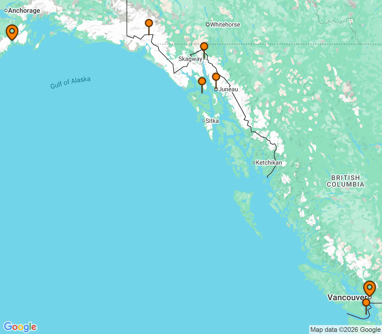 Harta itinerariu Croaziera 2028 - Alaska (Seward, Alaska) - Royal Caribbean Cruise Line - Anthem Of The Seas - 1 noapte