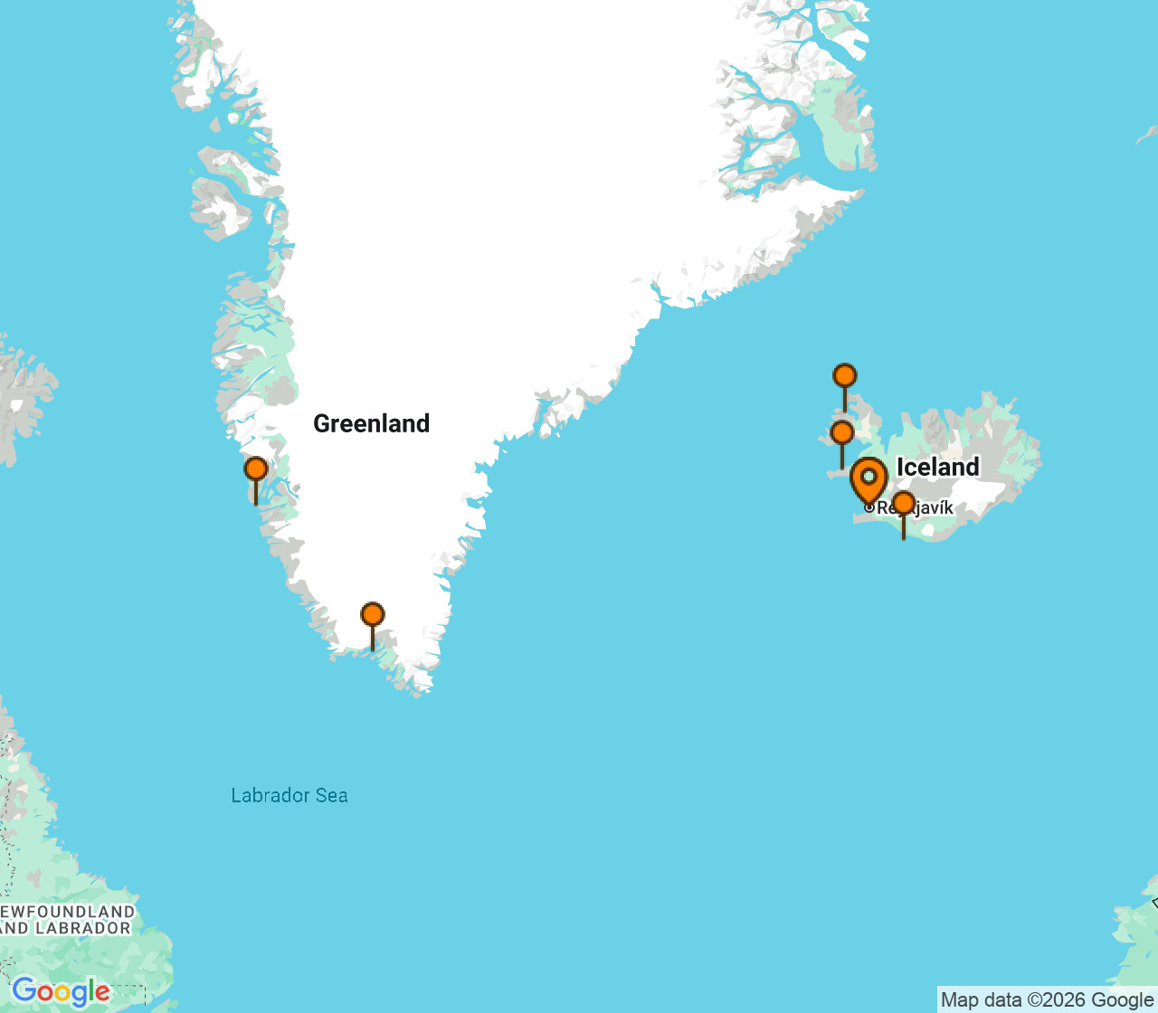 Harta itinerariu Croaziera 2027 - Europa de Nord (Reykjavik, Islanda) - Oceania Cruises - Marina - 11 nopti