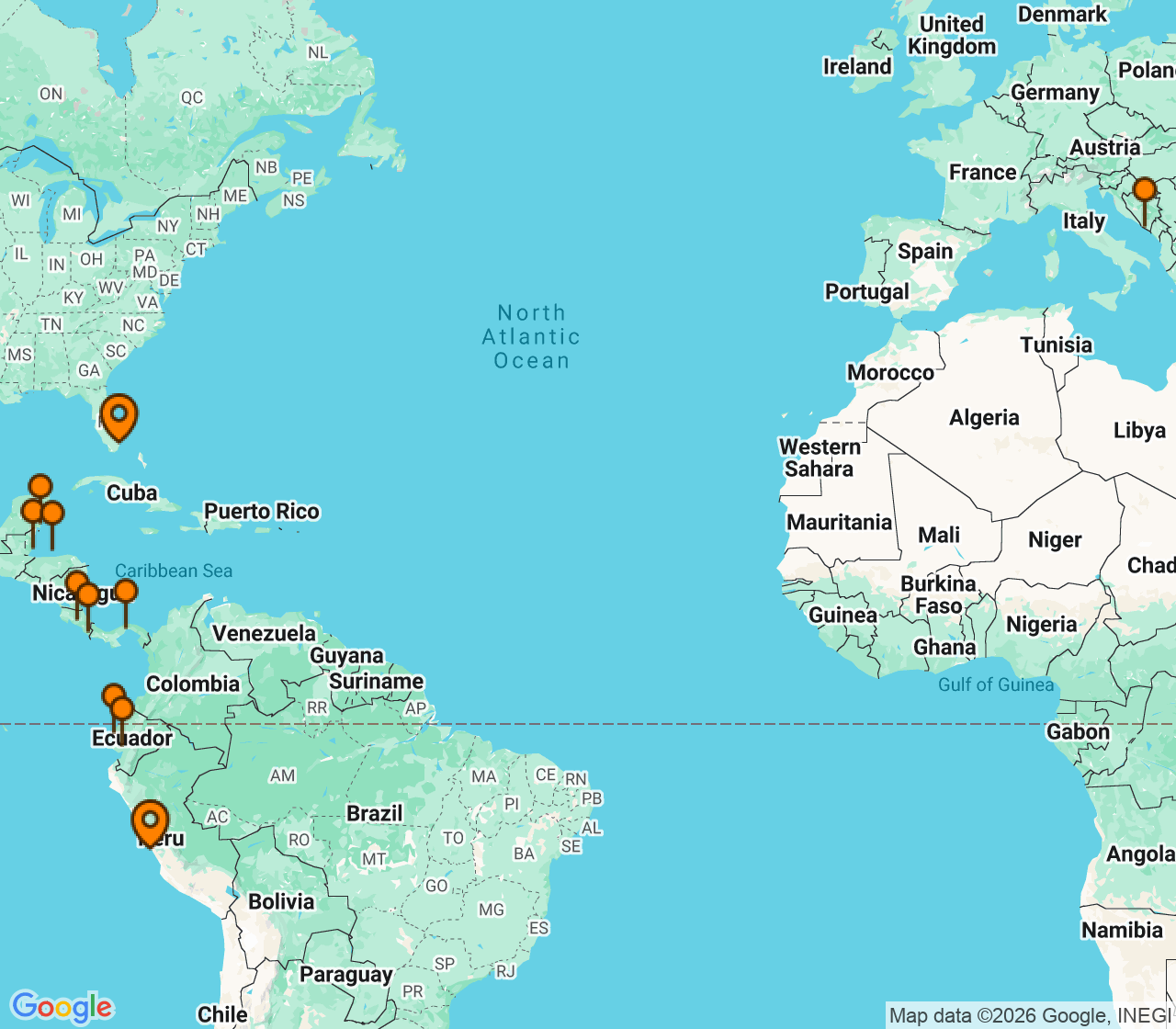 Harta itinerariu Croaziera 2027 - America de Sud (Lima (Callao), Peru) - Regent Seven Seas Cruises - Seven Seas Mariner - 16 nopti