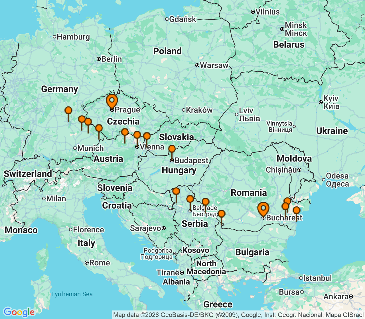 Harta itinerariu Croaziera 2028 - Europa de Nord (Praga, Republica Ceha) - Uniworld River Cruises - S.S. Emilie - 24 nopti