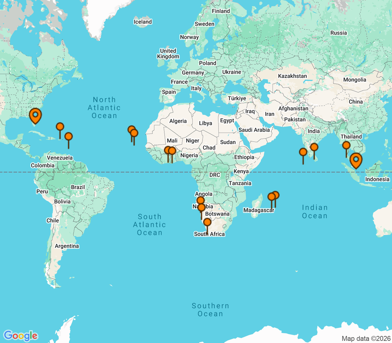 Harta itinerariu Croaziera 2028 - Grand Voyage si Tematice (Singapore) - Holland America Line - Volendam - 46 nopti