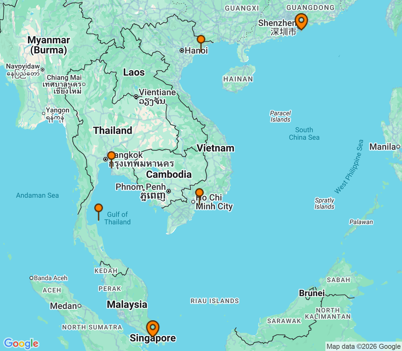 Harta itinerariu Croaziera 2027 - Asia (Orientul Indepartat) (Singapore) - Norwegian Cruise Line - Norwegian Jade - 11 nopti