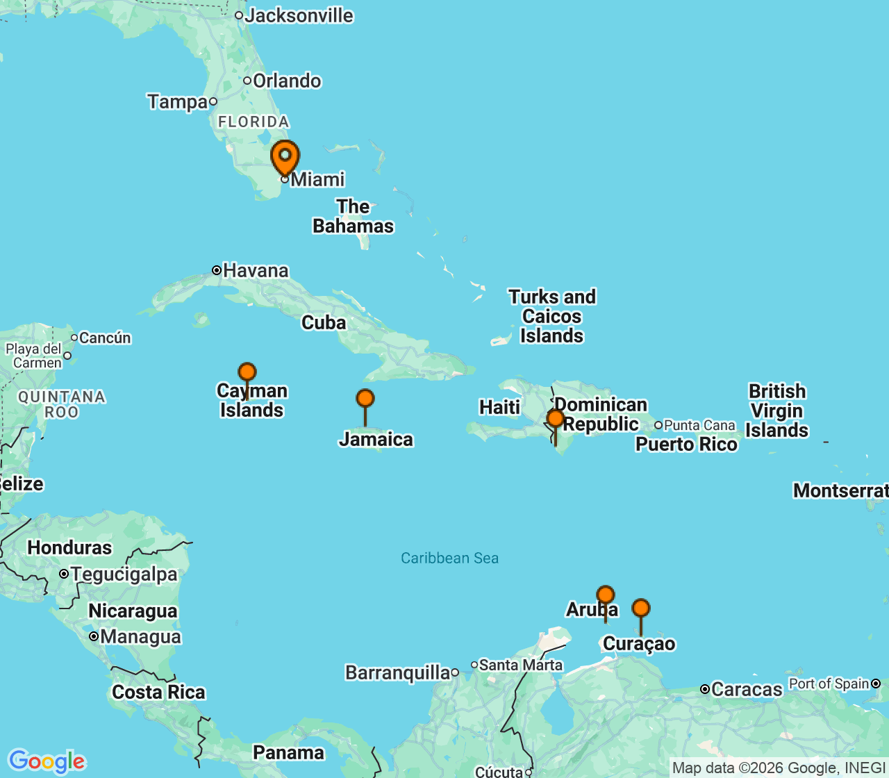Harta itinerariu Croaziera 2028 - Caraibe si America Centrala (Miami, FL) - Norwegian Cruise Line - Norwegian Joy - 10 nopti