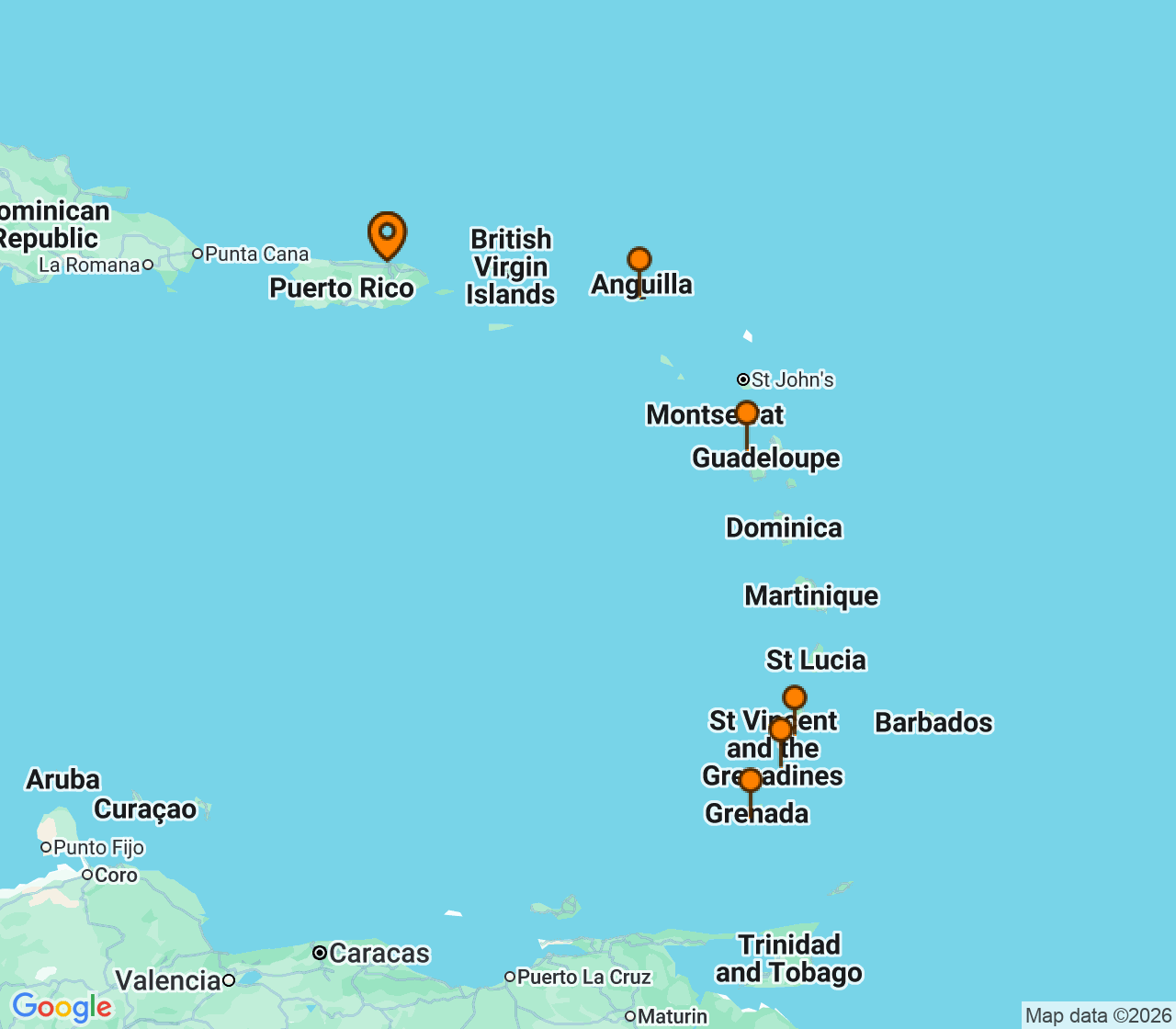 Harta itinerariu Croaziera 2026 - Caraibe si America Centrala (San Juan, Puerto Rico) - Windstar Cruises - Star Pride - 7 nopti