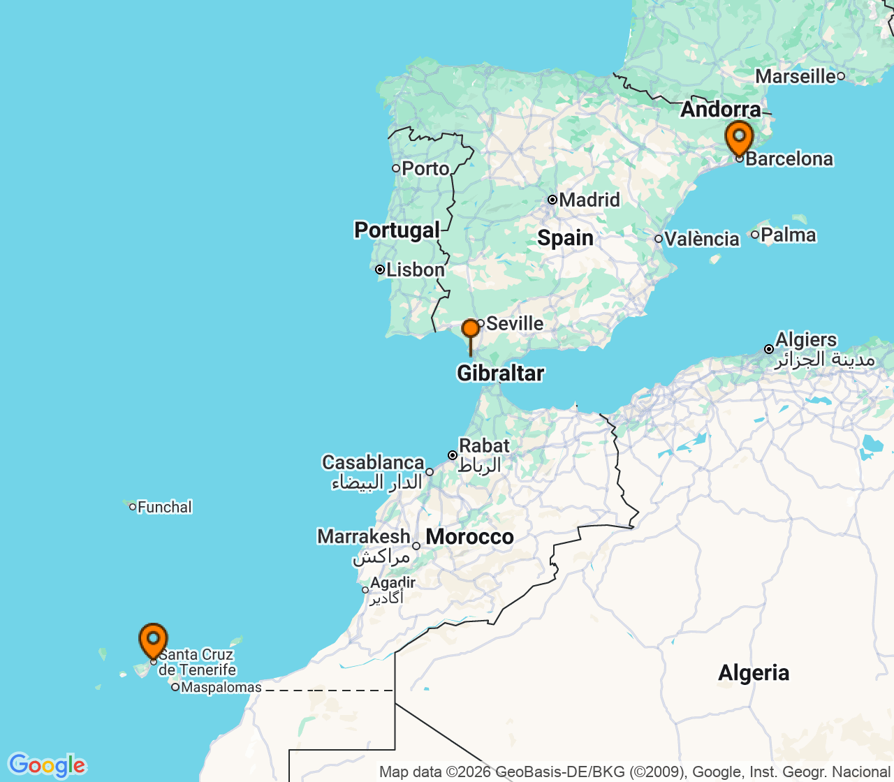 Harta itinerariu Croaziera 2027 - Repozitionari si Transoceanic (Santa Cruz de Tenerife, Insulele Canare) - Costa Cruises - Costa Smeralda - 4 nopti