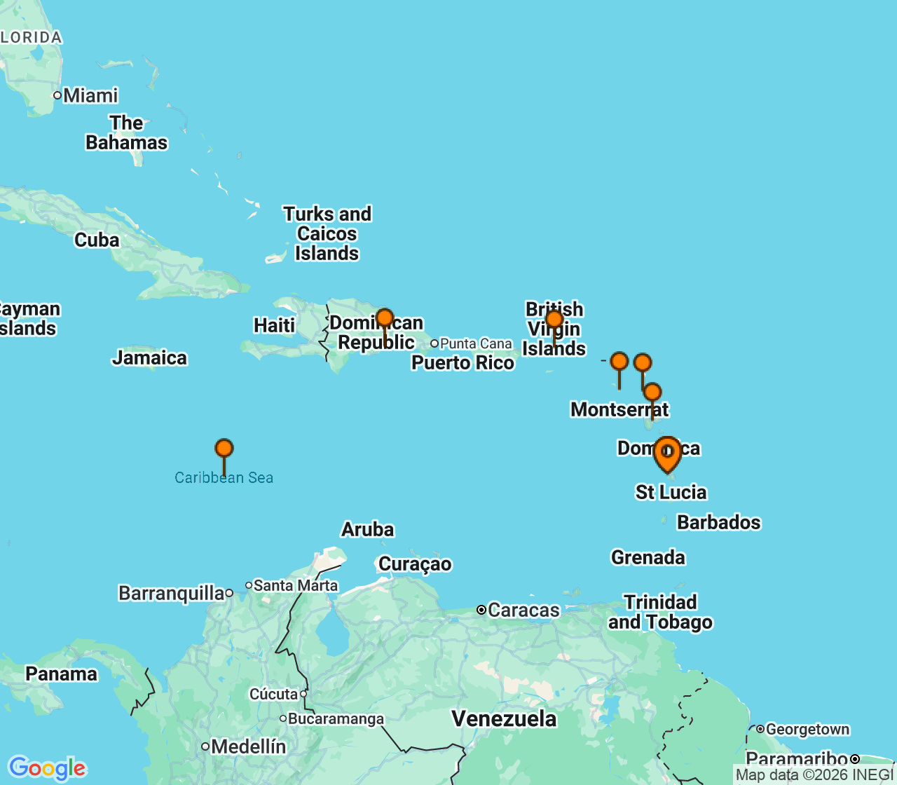 Harta itinerariu Croaziera 2026 - Caraibe si America Centrala (Fort-de-France, Martinica) - Costa Cruises - Costa Favolosa - 7 nopti