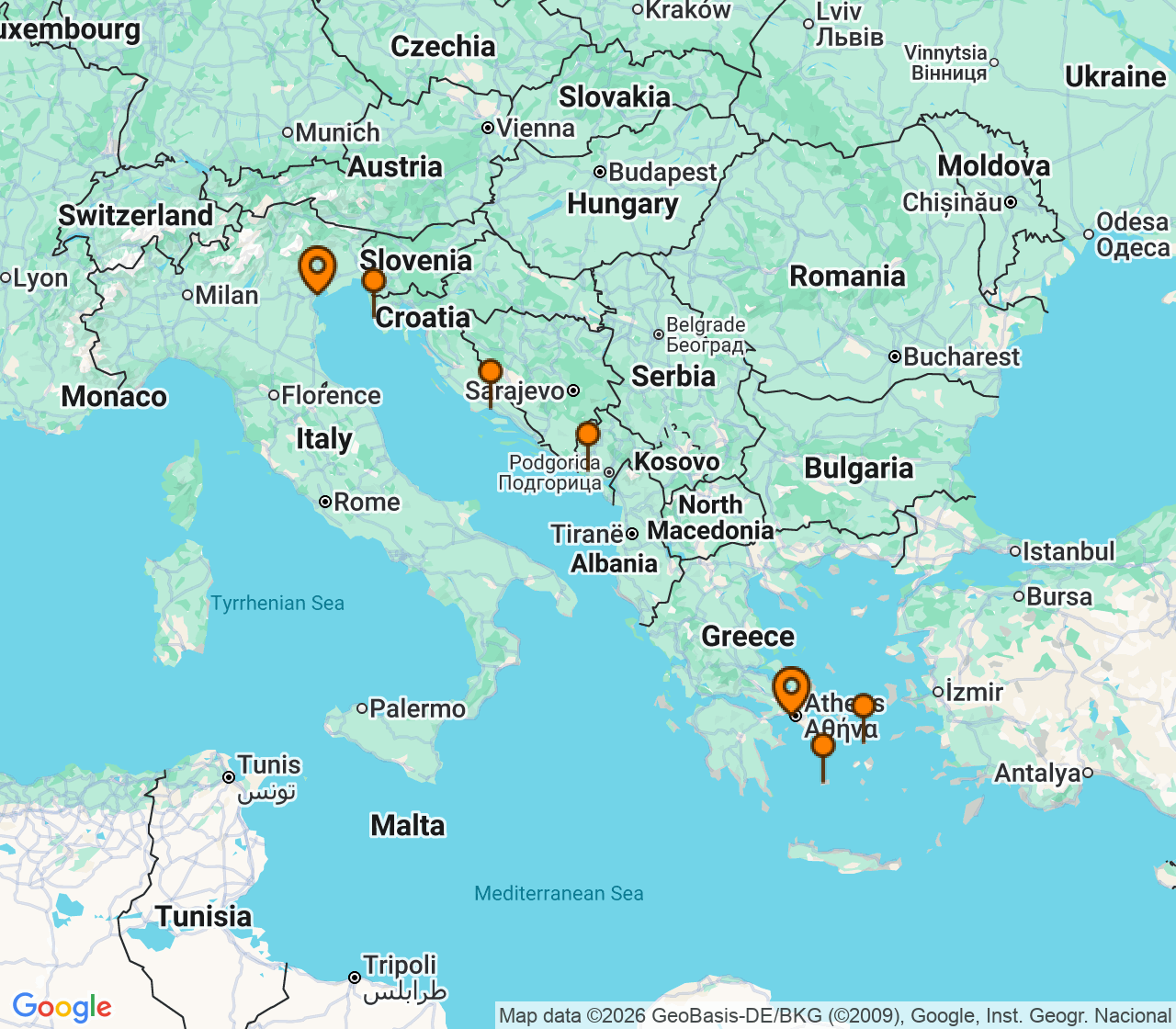 Harta itinerariu Croaziera 2027 - Mediterana (Venetia, Italia) - Explora Journeys - Explora II - 7 nopti