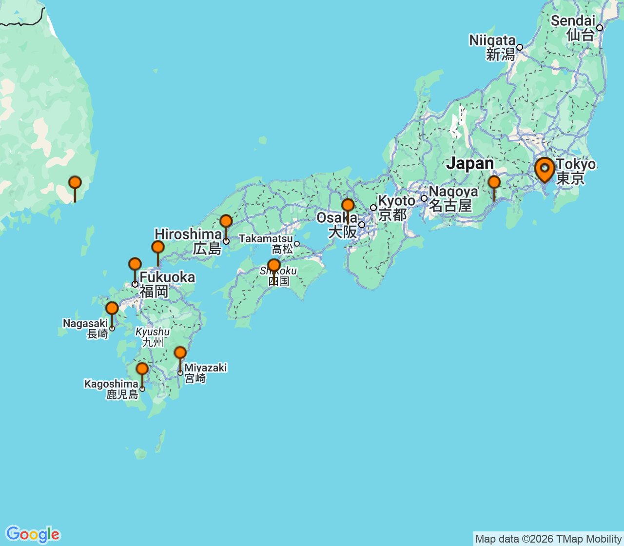 Harta itinerariu Croaziera 2028 - Asia (Orientul Indepartat) (Tokyo (Yokohama), Japonia) - Seabourn - Seabourn Encore - 14 nopti