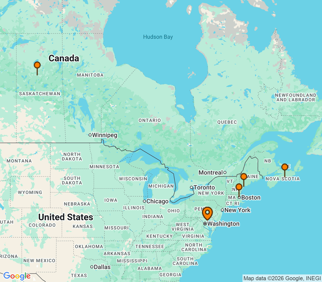 Harta itinerariu Croaziera 2027 - Canada si Noua Anglie (Baltimore, MD) - Royal Caribbean Cruise Line - Vision of the Seas - 9 nopti