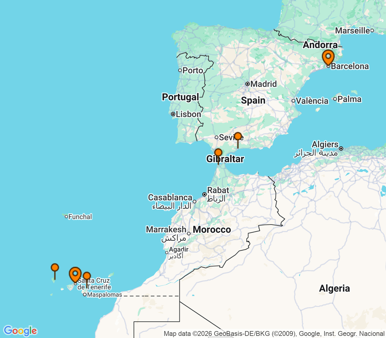 Harta itinerariu Croaziera 2027 - Repozitionari si Transoceanic (Barcelona, Spania) - Costa Cruises - Costa Smeralda - 8 nopti