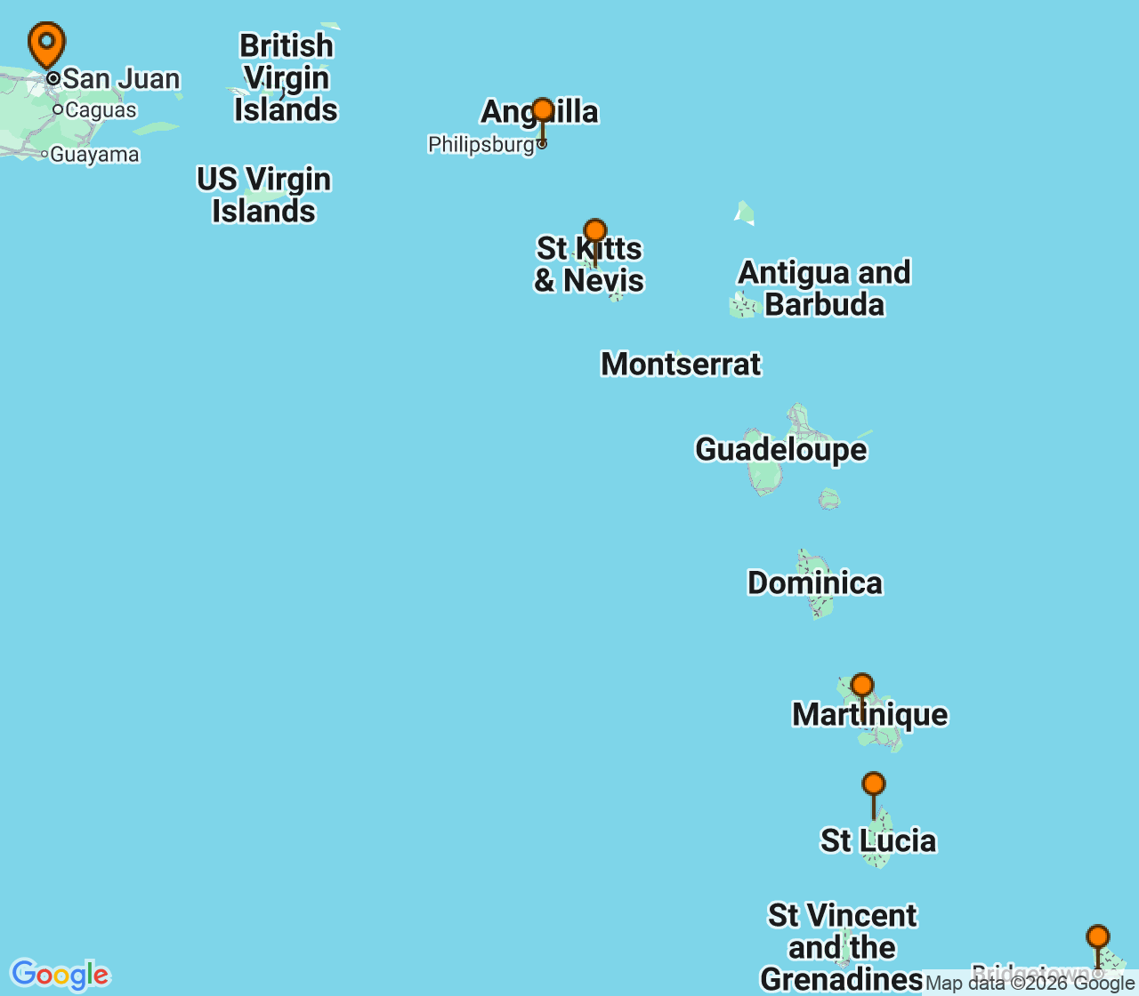 Harta itinerariu Croaziera 2026 - Caraibe si America Centrala (San Juan, Puerto Rico) - Virgin Voyages - Valiant Lady - 7 nopti