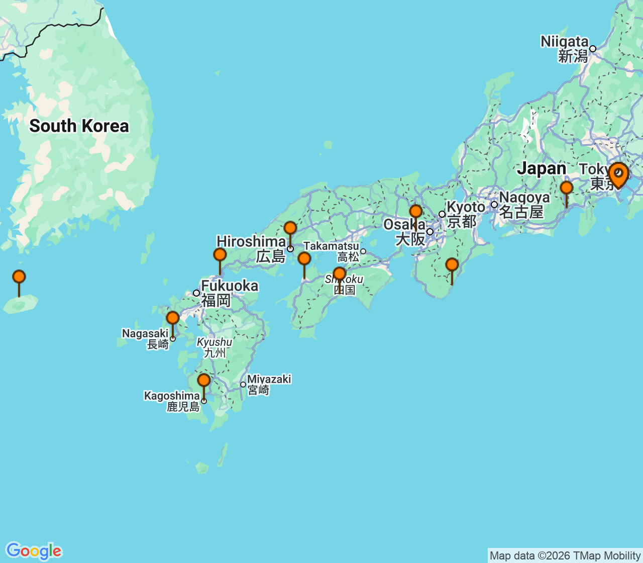 Harta itinerariu Croaziera 2028 - Asia (Orientul Indepartat) (Tokyo (Yokohama), Japonia) - Seabourn - Seabourn Encore - 14 nopti