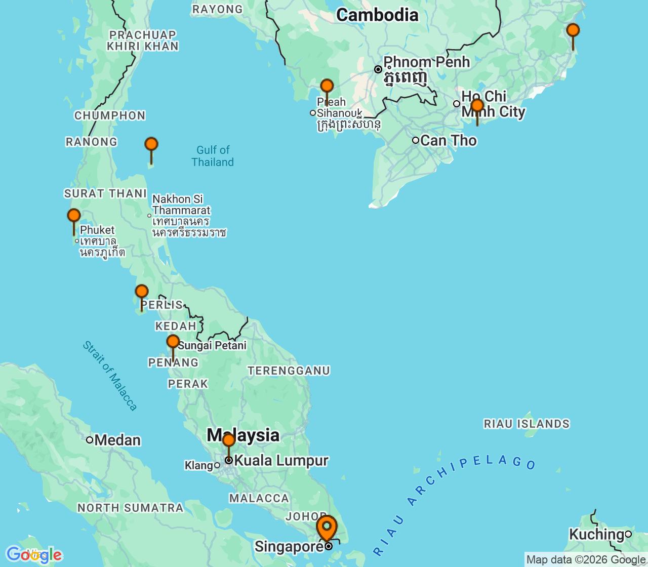 Harta itinerariu Croaziera 2026 - Asia (Orientul Indepartat) (Singapore) - Princess Cruises - Diamond Princess - 14 nopti