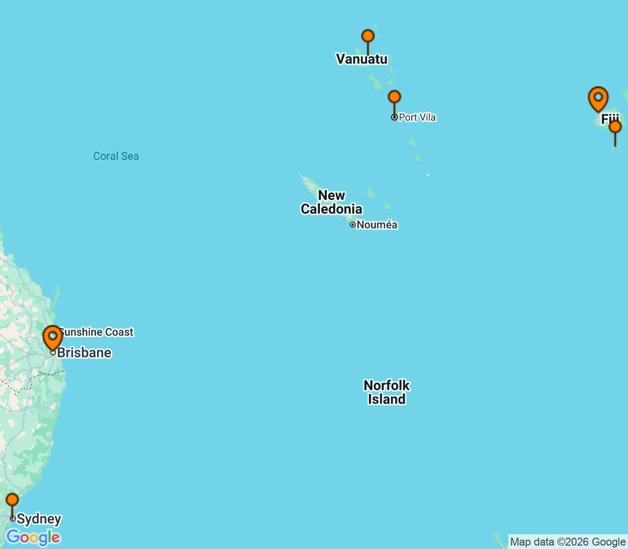 Harta itinerariu Croaziera 2027 - Australia si Noua Zeelanda (Lautoka, Fiji) - Silversea Cruises - Silver Dawn - 11 nopti