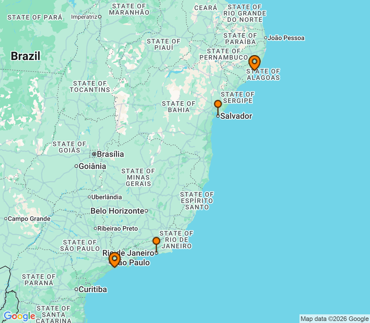 Harta itinerariu Croaziera 2027 - Repozitionari si Transoceanic (Santos, Brazilia) - MSC Cruises - MSC Divina - 4 nopti