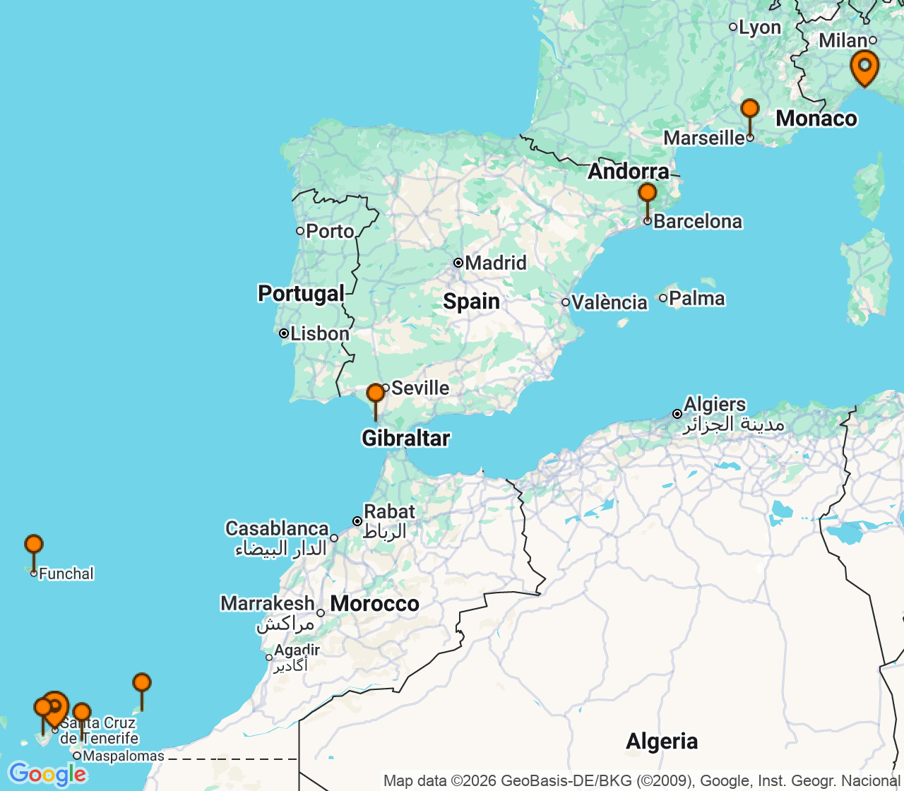 Harta itinerariu Croaziera 2027 - Repozitionari si Transoceanic (Santa Cruz de Tenerife, Insulele Canare) - Costa Cruises - Costa Smeralda - 11 nopti