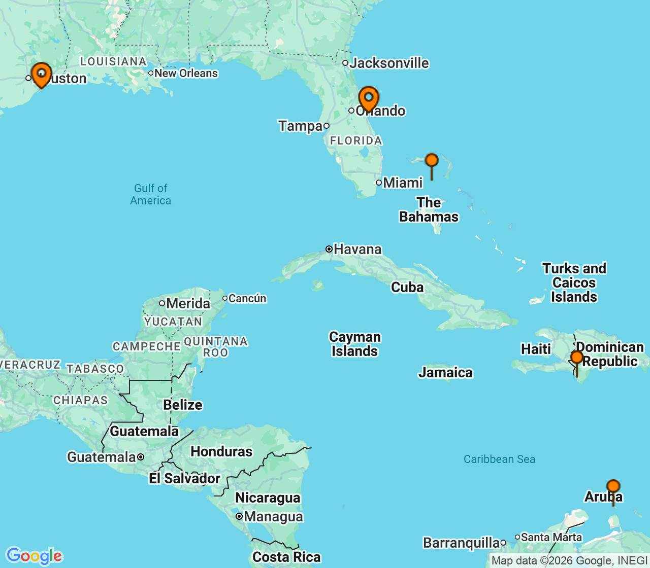 Harta itinerariu Croaziera 2028 - Caraibe si America Centrala (Galveston, TX) - Norwegian Cruise Line - Norwegian Escape - 8 nopti