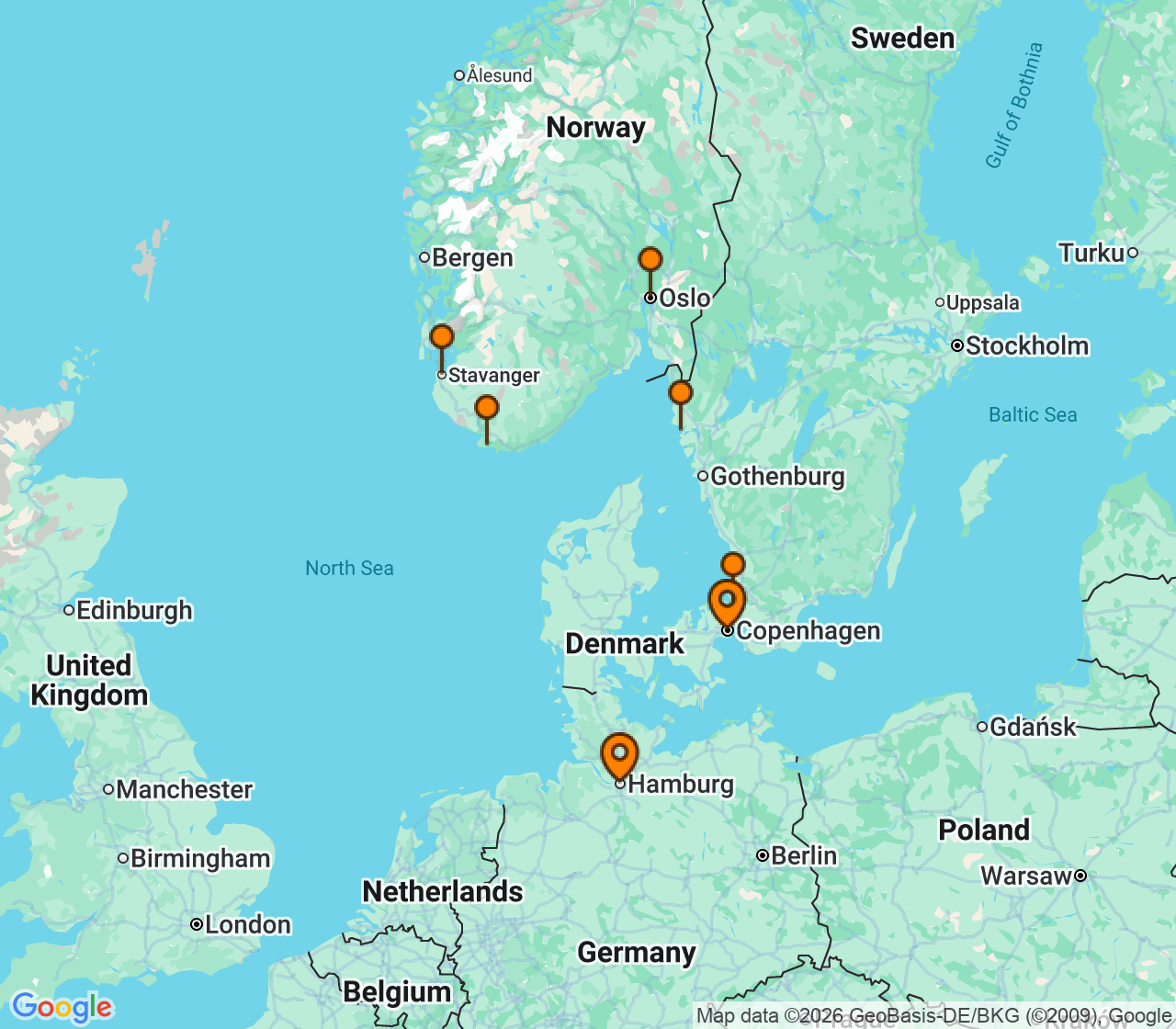 Harta itinerariu Croaziera 2028 - Europa de Nord (Copenhaga, Danemarca) - Seabourn - Seabourn Quest - 7 nopti