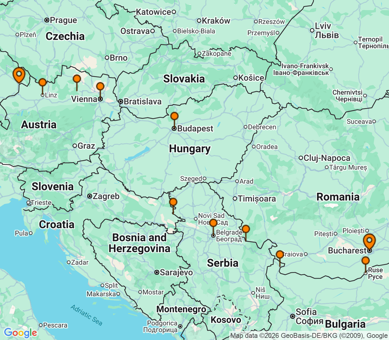 Harta itinerariu Croaziera 2027 - Europa de Nord (Bucuresti, Romania) - Uniworld River Cruises - S.S. Marlene - 16 nopti