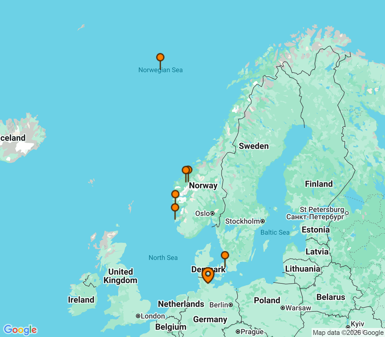 Harta itinerariu Croaziera 2027 - Europa de Nord (Kiel, Germania) - Costa Cruises - Costa Diadema - 7 nopti