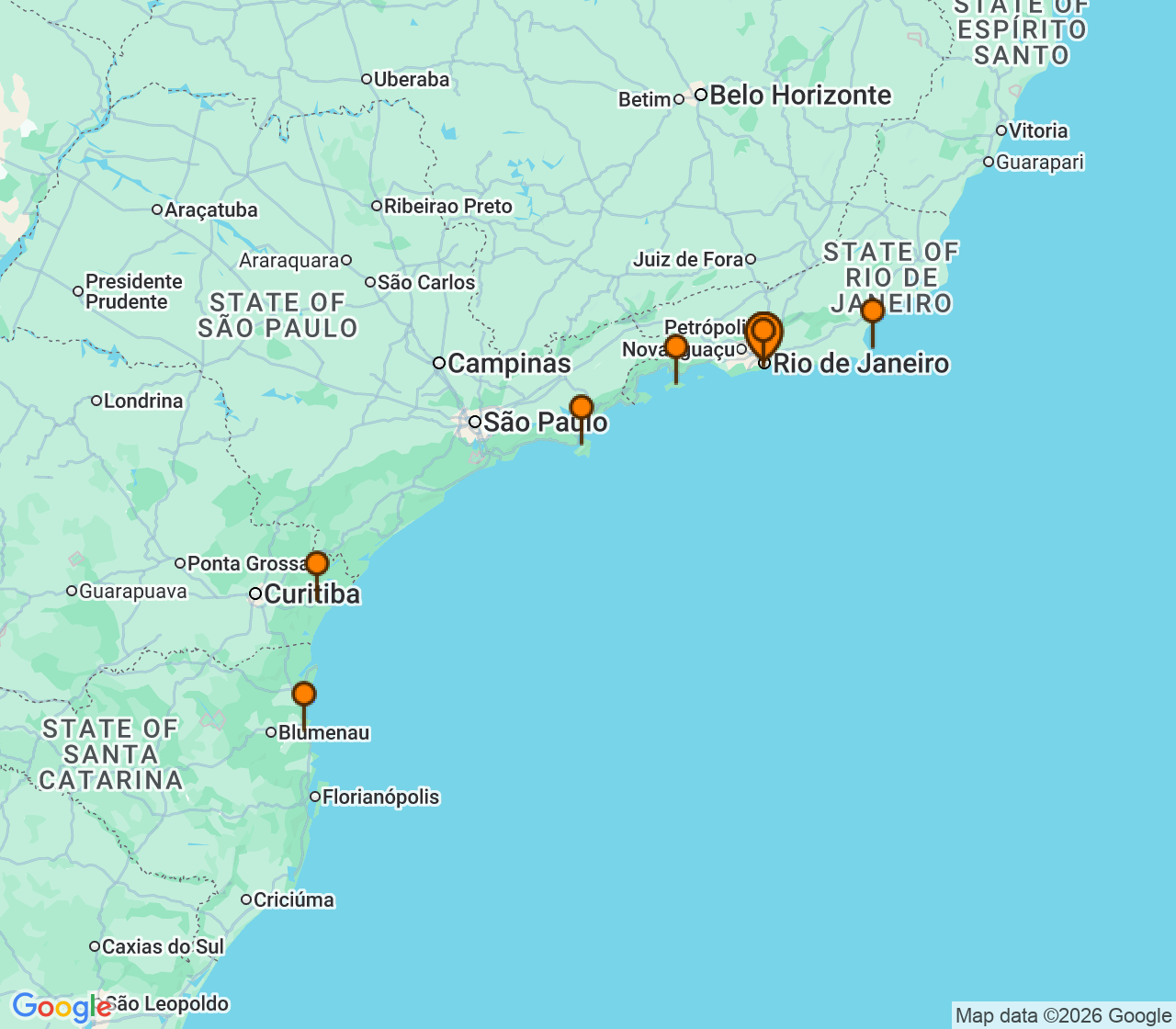 Harta itinerariu Croaziera 2026 - America de Sud (Rio de Janeiro, Brazilia) - MSC Cruises - MSC Musica - 7 nopti