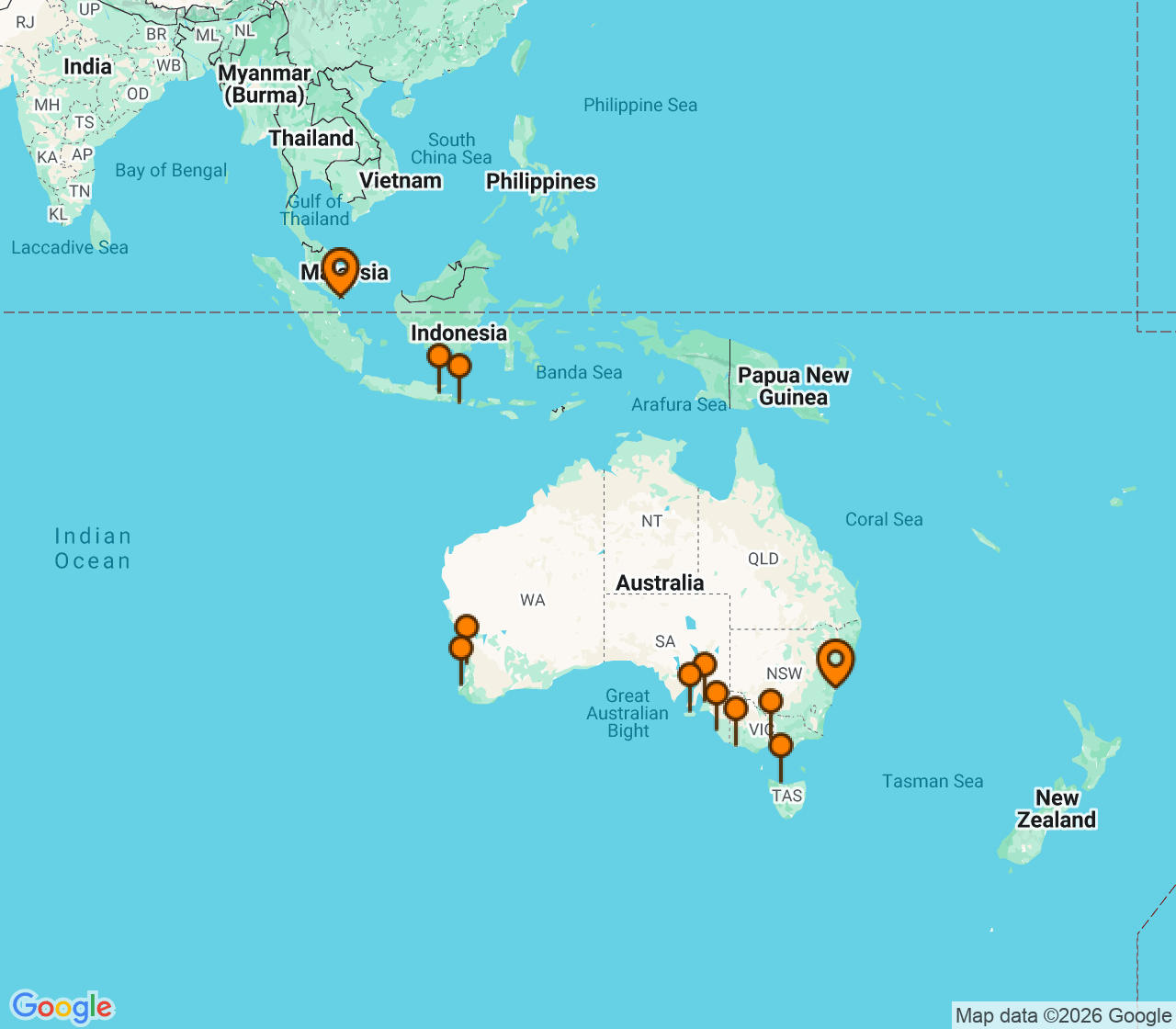 Harta itinerariu Croaziera 2029 - Grand Voyage si Tematice (Sydney, Australia) - Seabourn - Seabourn Quest - 24 nopti
