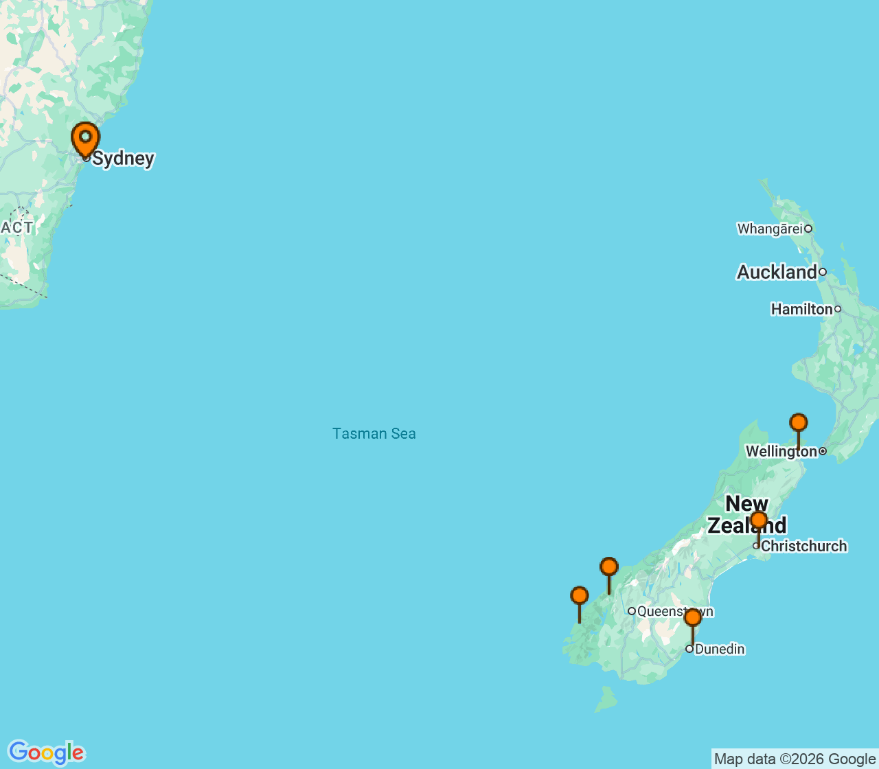Harta itinerariu Croaziera 2027 - Australia si Noua Zeelanda (Sydney, Australia) - Royal Caribbean Cruise Line - Anthem Of The Seas - 9 nopti