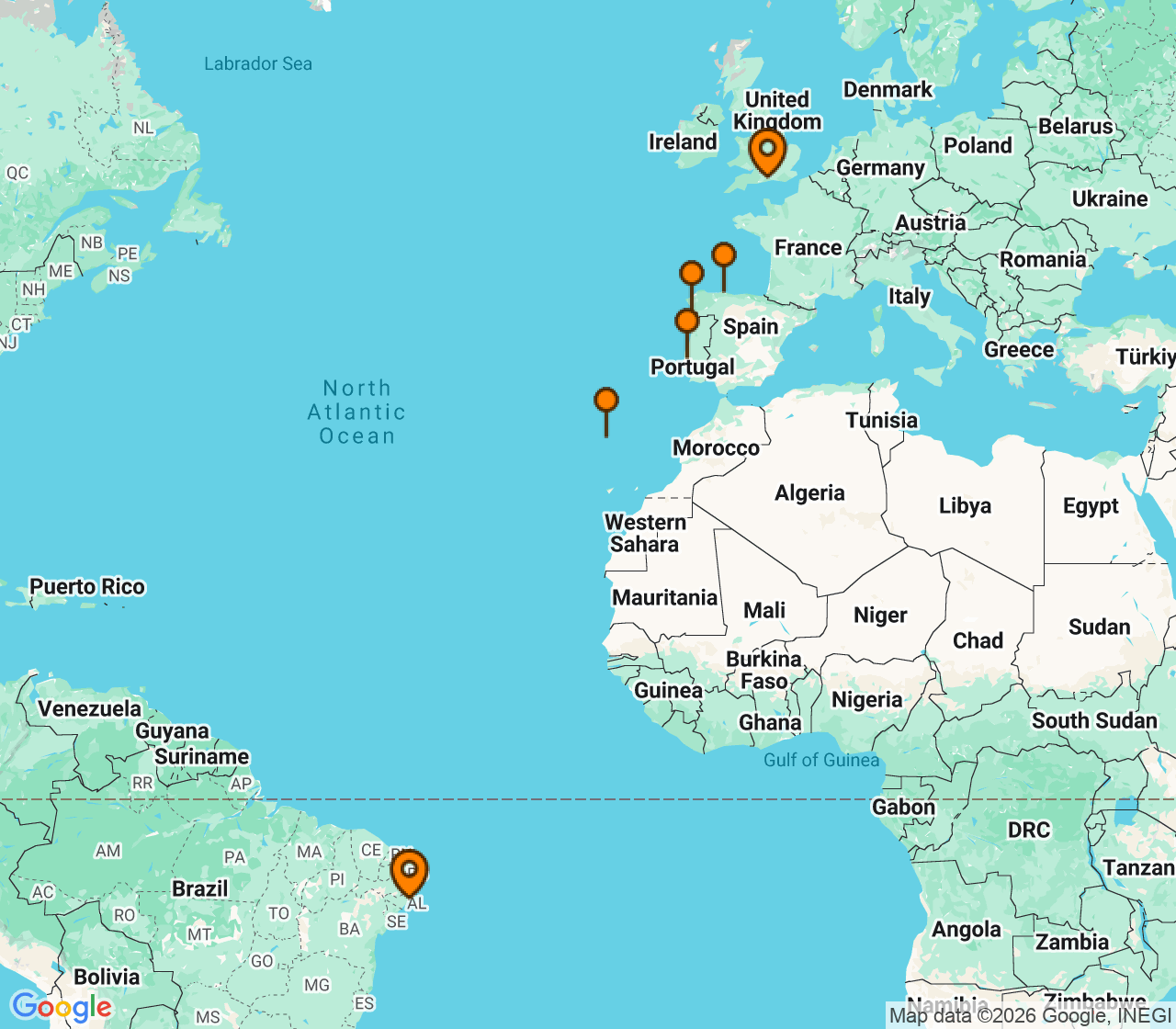 Harta itinerariu Croaziera 2027 - Repozitionari si Transoceanic (Southampton, Anglia) - MSC Cruises - MSC Meraviglia - 14 nopti