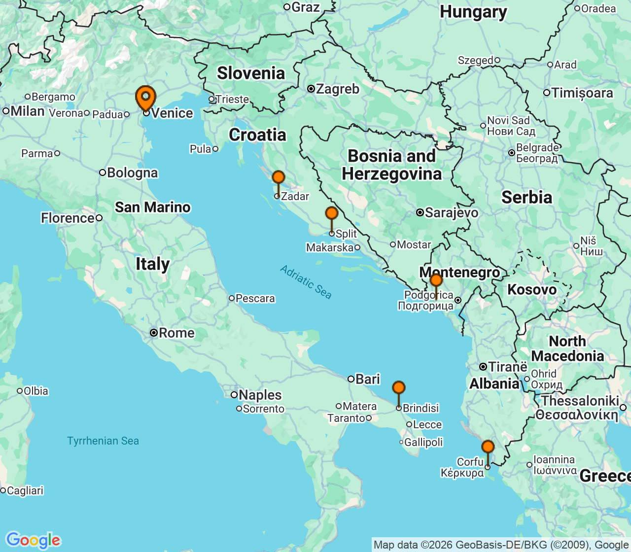 Harta itinerariu Croaziera 2027 - Mediterana (Venetia, Italia) - MSC Cruises - MSC Armonia - 7 nopti