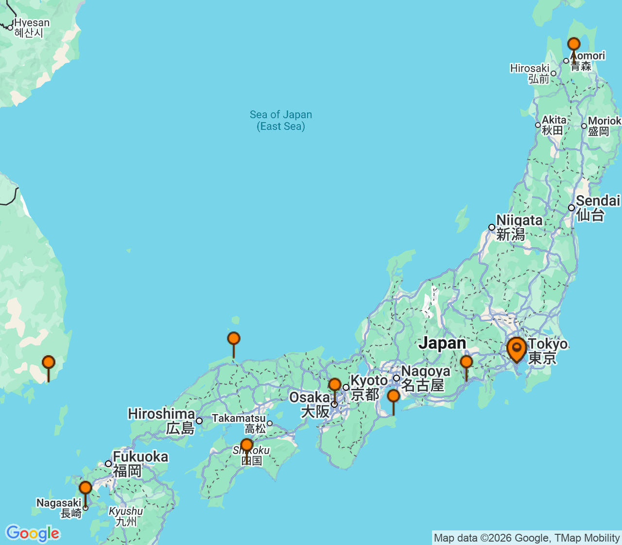 Harta itinerariu Croaziera 2027 - Asia (Orientul Indepartat) (Tokyo (Yokohama), Japonia) - Princess Cruises - Diamond Princess - 17 nopti