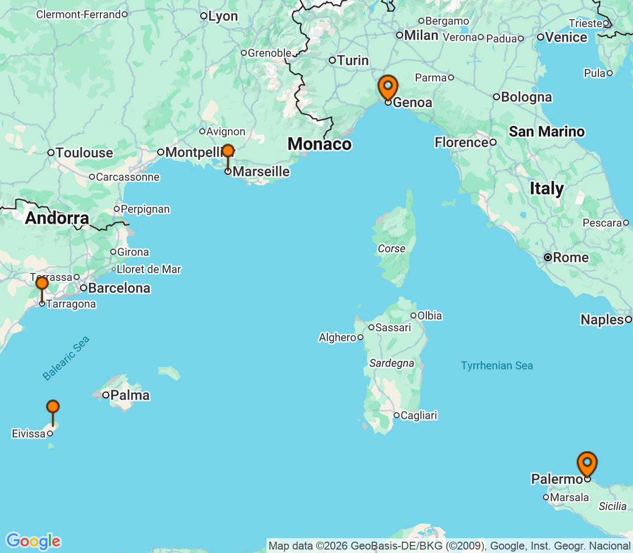 Harta itinerariu Croaziera 2026 - Mediterana (Palermo, Sicilia, Italia) - MSC Cruises - MSC Seaview - 5 nopti