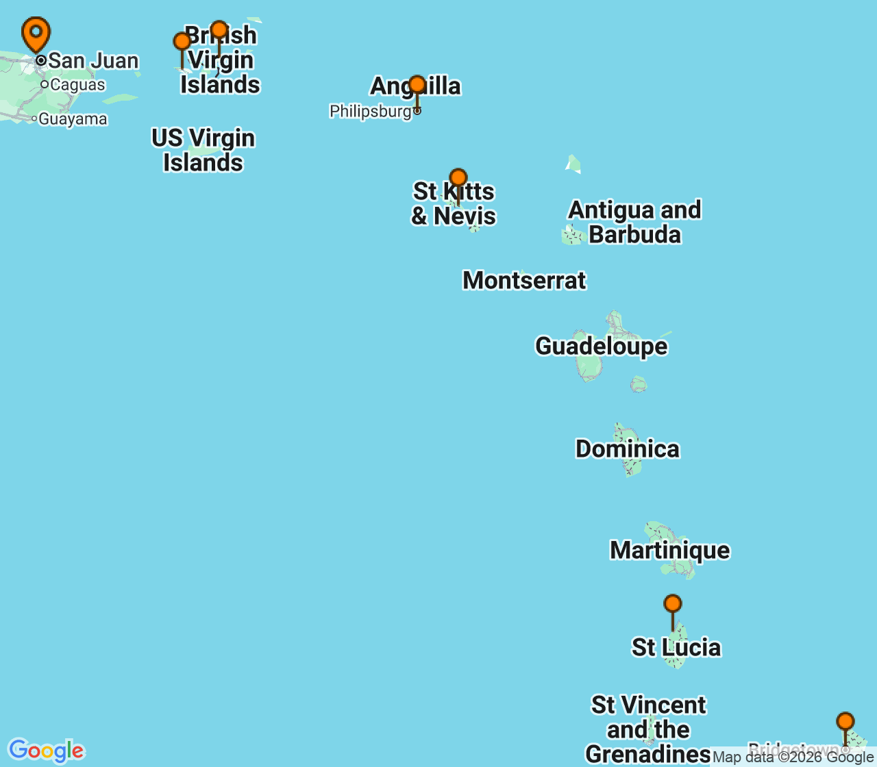 Harta itinerariu Croaziera 2026 - Caraibe si America Centrala (San Juan, Puerto Rico) - Norwegian Cruise Line - Norwegian Prima - 7 nopti