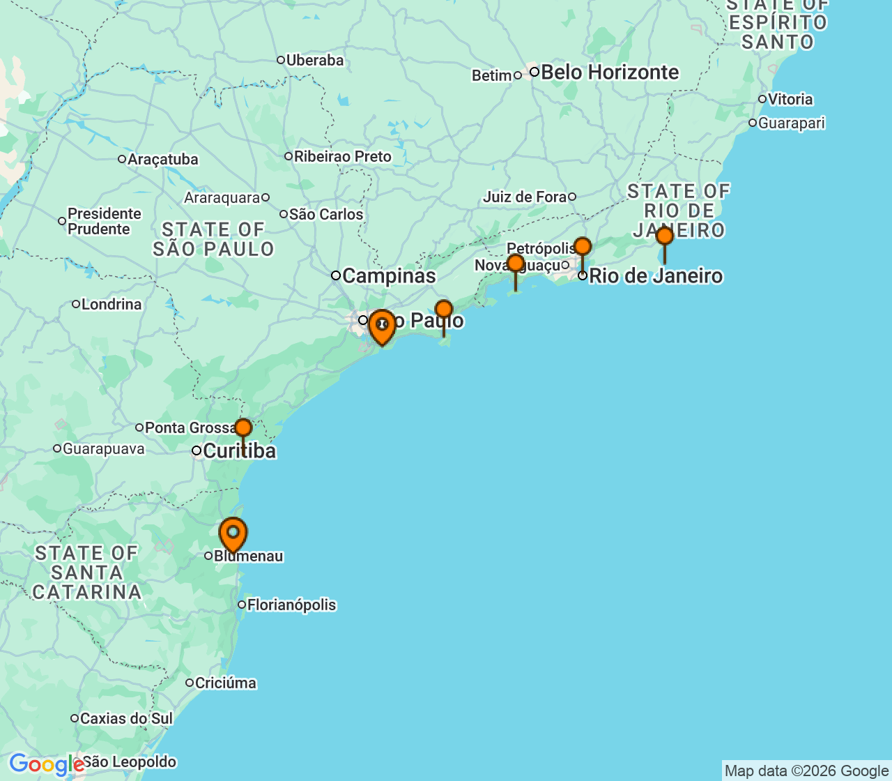 Harta itinerariu Croaziera 2026 - America de Sud (Santos, Brazilia) - MSC Cruises - MSC Musica - 7 nopti