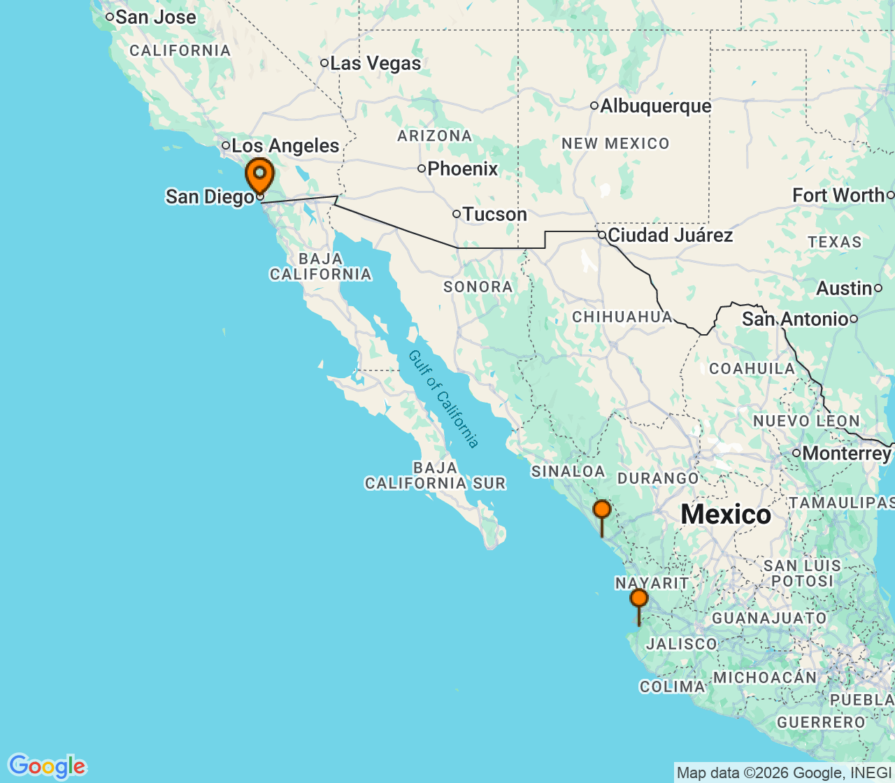 Harta itinerariu Croaziera 2027 - Caraibe si America Centrala (San Diego, CA) - Disney Cruise Line - Disney Wonder - 7 nopti