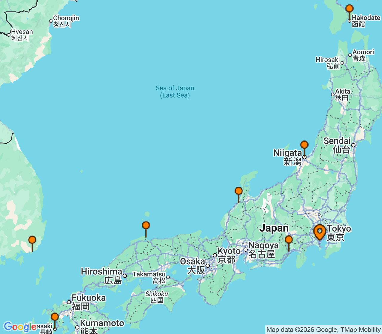 Harta itinerariu Croaziera 2027 - Asia (Orientul Indepartat) (Tokyo (Yokohama), Japonia) - Oceania Cruises - Nautica - 10 nopti