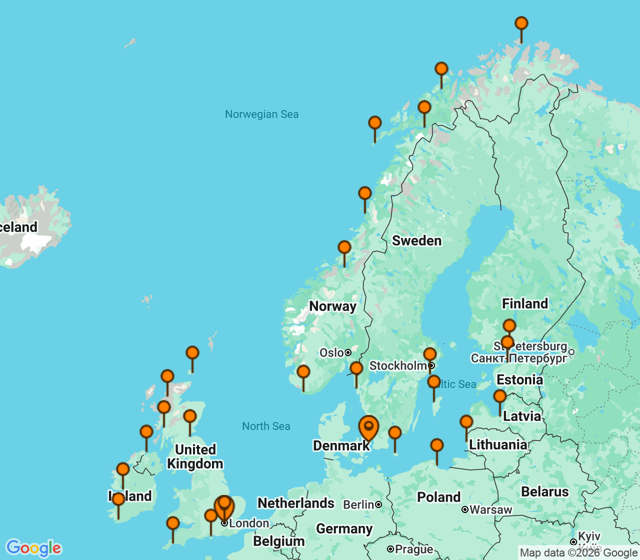 Harta itinerariu Croaziera 2028 - Europa de Nord (Copenhaga, Danemarca) - Seabourn - Seabourn Quest - 40 nopti