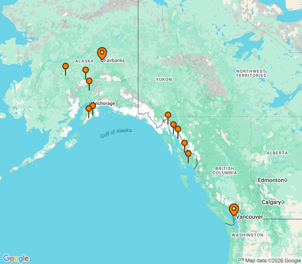 Harta itinerariu Croaziera 2027 - Alaska (Vancouver, Canada) - Windstar Cruises - Star Seeker - 14 nopti