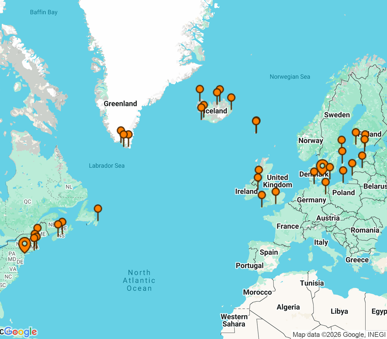 Harta itinerariu Croaziera 2027 - Grand Voyage si Tematice (Copenhaga, Danemarca) - Azamara Club Cruises - Azamara Quest - 43 nopti